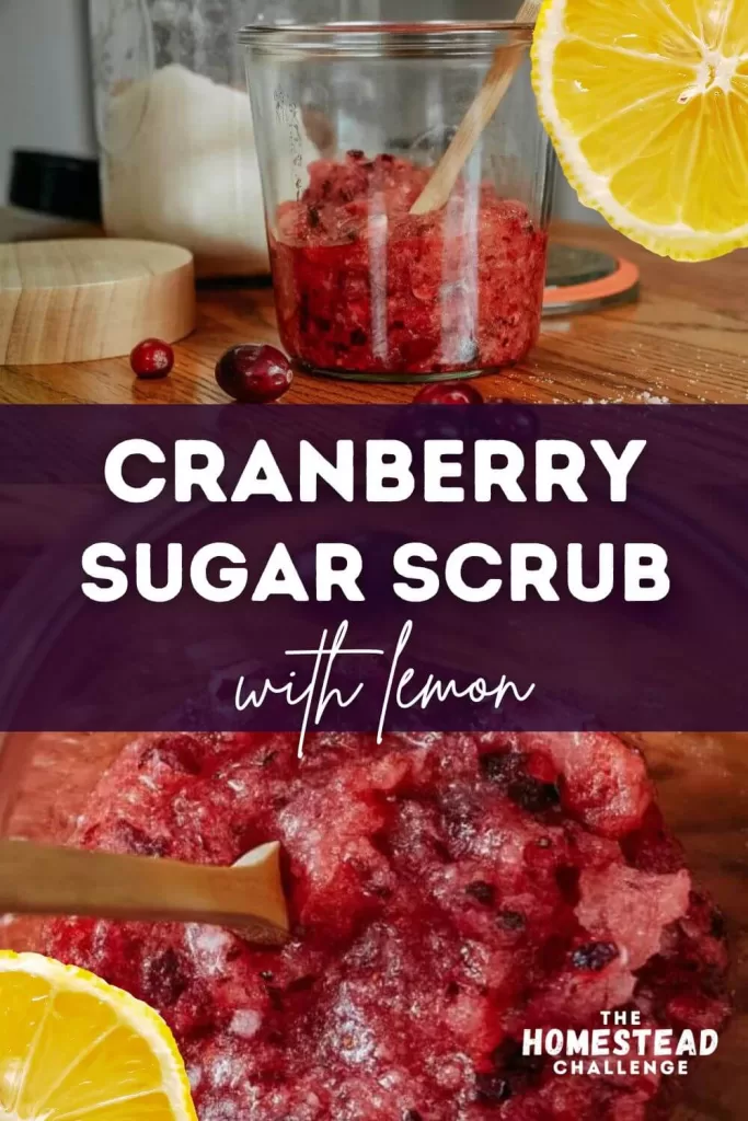 two images of a cranberry sugar scrub