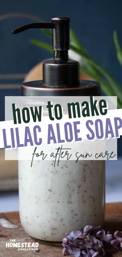 lilac aloe soap pin with soap in mason jar with pump