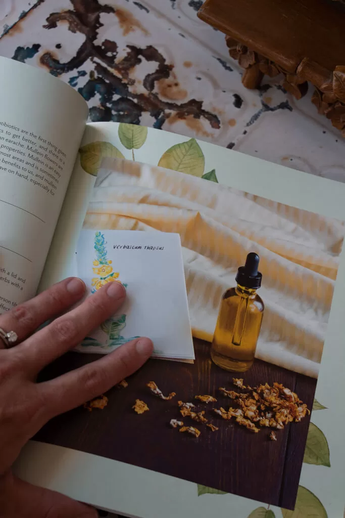 inside Healing Herbal infusions- hand holding book open