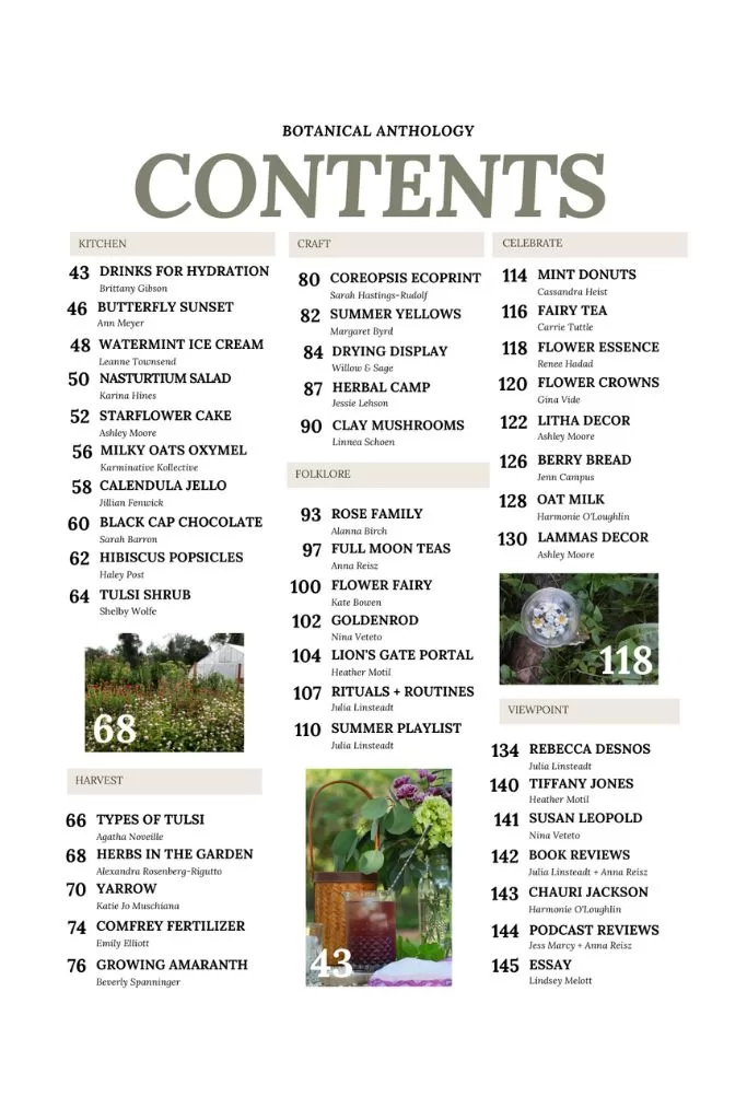 botanical anthology table of contents