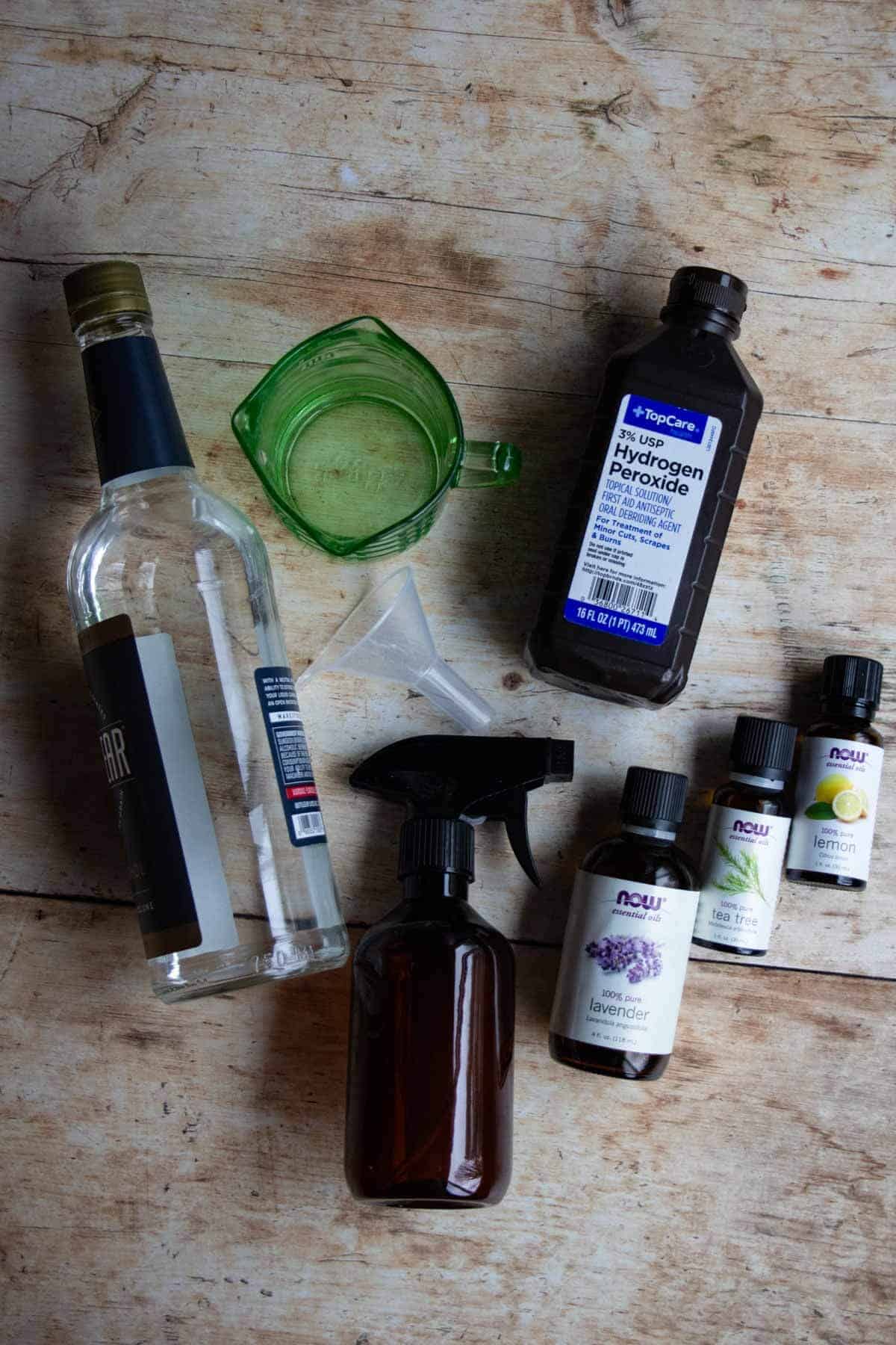 disinfectant ingredients from above: alcohol, peroxide, and essential oils