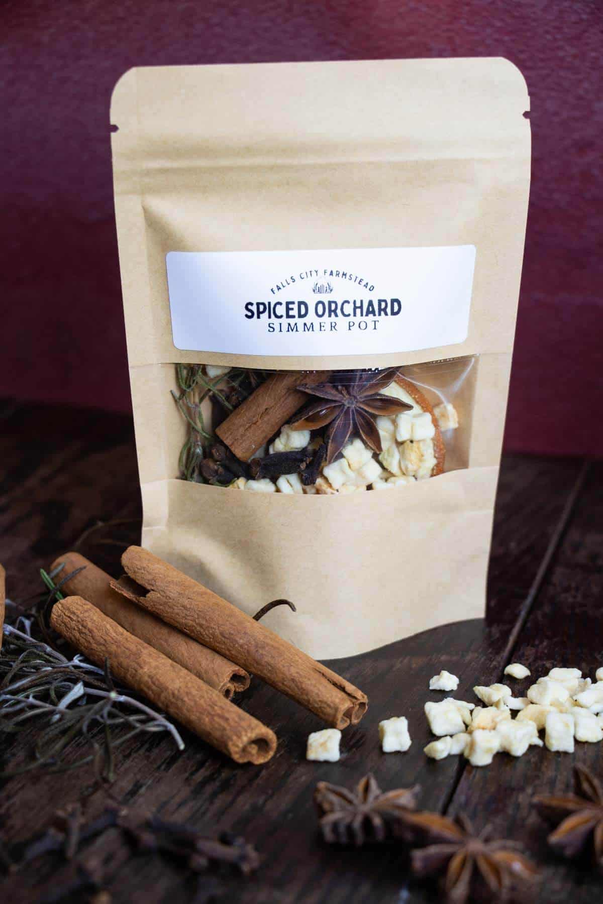 simmer pot in craft bag with label ready to gift